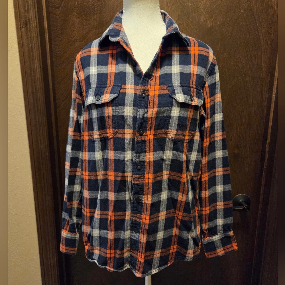 Old Navy Casual Plaid Shirt - Navy and Orange - Picture 2 of 10